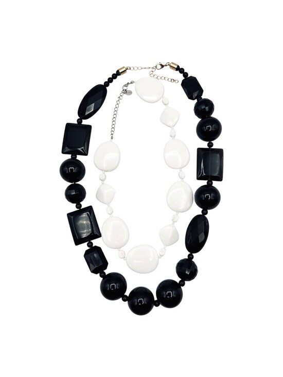 Unsigned Jewelry - Chunky Black & White Glossy Bead Necklaces Statement Big Bold Acrylic 26" & 18"